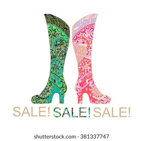Hand drawn doodle shoes with decorative ornament. Vector illustration. 