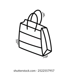 Dibujado a mano Doodle Shopping Bag Ilustración. Lindo negro contorno de la etiqueta engomada del bolso de mano Clip Art Icon sobre fondo blanco Vector EPS 10