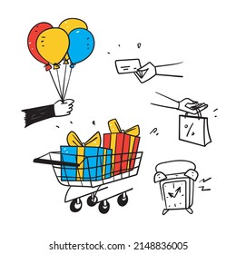 hand drawn doodle shopping sale promotion related icon illustration vector