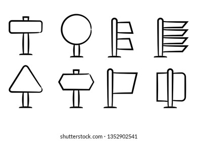 hand drawn and doodle signage, signpost icons set