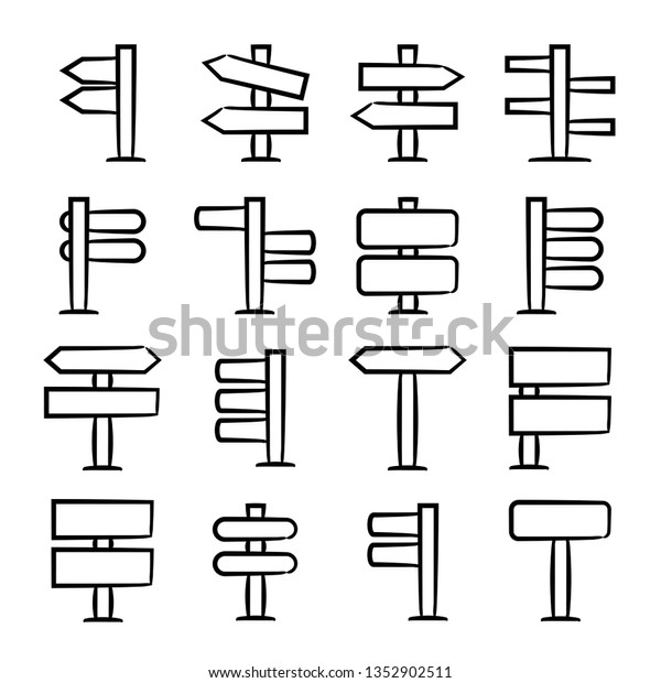 Hand Drawn Doodle Signage Signpost Icons Stock Vector (Royalty Free ...