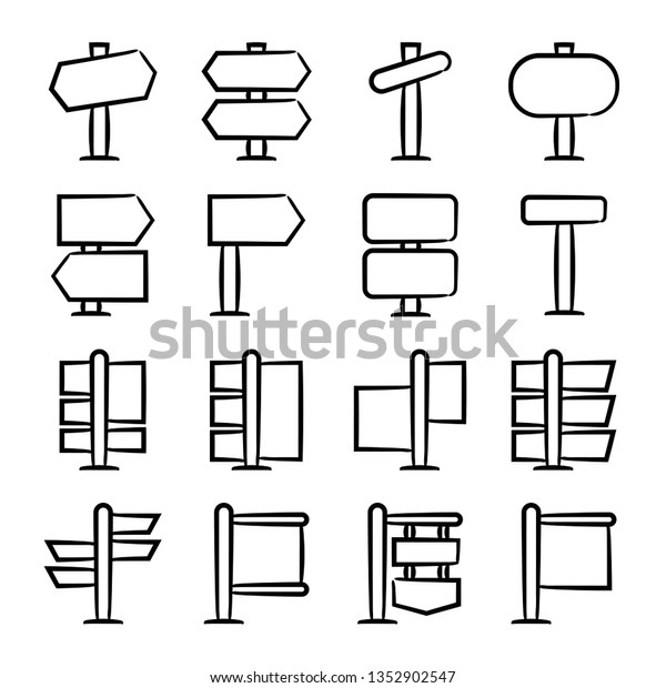 Hand Drawn Doodle Signage Signpost Icons Stock Vector (Royalty Free ...