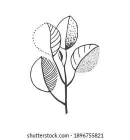 Hand drawn doodle silhouettes of flowers. Fantasy decorative leaf with various patterns. Hand drawn doodle illustration