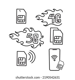 hand drawn doodle sim card related illustration