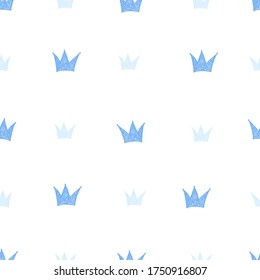 Hand drawn and doodle simple blue crown illustration. Baby shower, baby birthday, woman's day, mother's design background for fabric design seamless pattern