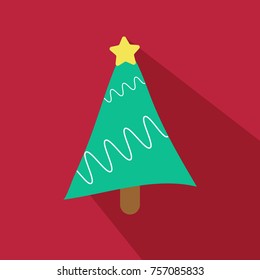 Hand drawn doodle simple Christmas tree over a red shadow background. Vector format