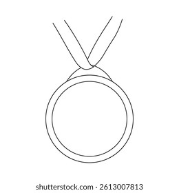 Hand drawn doodle simple medal on a ribbon with copy space. Medal for an anniversary, celebration, sport award concept. Isolated on white background