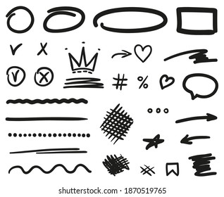 Hand drawn doodle. Simple outlined elements on isolated background. Elements are drawn in a linear style. Black and white illustration