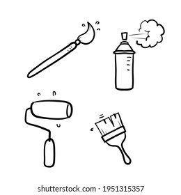 hand drawn doodle Simple Set of Brushes and Painting Related Vector isolated background