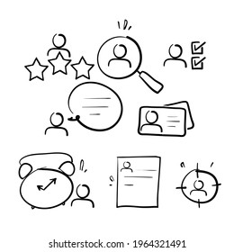 hand drawn doodle Simple Set of Head Hunting Related Vector Line Icons isolated