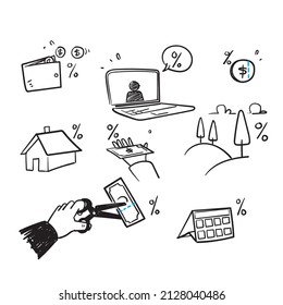 doodle dibujado a mano Simple Set de vector de ilustración relacionada con impuestos