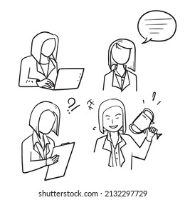 hand drawn doodle Simple Set of Business Woman Related vector drawing