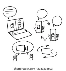 hand drawn doodle Simple Set of Video Conference Related illustration icon