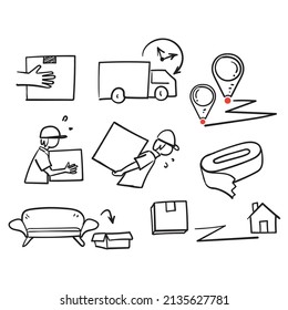 hand drawn doodle Simple Set of Moving Service Related illustration icon