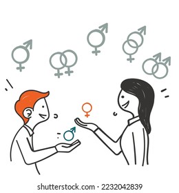 handgezeichnetes Doodle Einfache Zusammenstellung von Gender Verwandte Abbildung