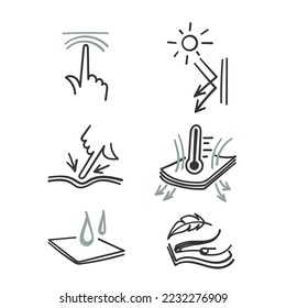 hand drawn doodle Simple Set of Fabric Properties symbol illustration