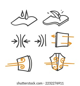 handgezeichnete Doodle Einfache Sammlung von Stoffeigenschaften Symbol-Illustration