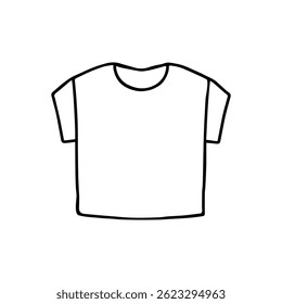 Hand drawn doodle simple short wide t-shirt, crop top. Tee shirt template. Isolated on white background