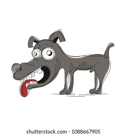 Hand drawn doodle sitting cute dog icon Pets stuff and supply concept Vector illustration. Vet symbol. Cartoon dog  leash, paw, tail. Funny character Goods for pet shop