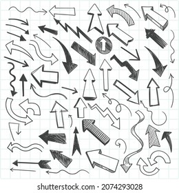 Hand drawn doodle sketch arrow set