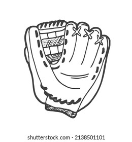 Hand drawn doodle sketch of baseball glove. Cartoon style drawing, for posters, decoration and print