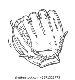 Hand drawn doodle sketch of baseball glove. Cartoon style drawing, for posters, decoration and print