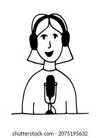 hand drawn doodle sketch black silhouette of a audio presenter
