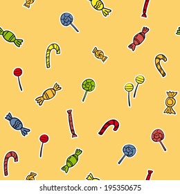 hand drawn doodle sketch candy, sweets, lollipop colorful seamless pattern