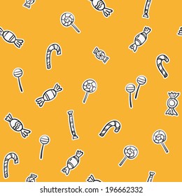hand drawn doodle sketch candy, sweets, lollipop colorful seamless pattern