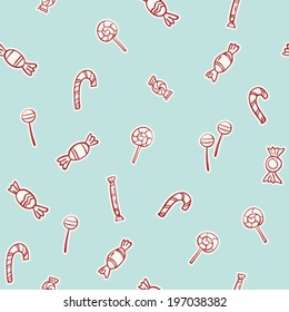 hand drawn doodle sketch candy, sweets, lollipop colorful seamless pattern