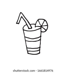 dibujo a mano boceto dibujo caricatura vectorial cóctel con icono de ilustración de limón