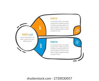 desenho à mão doodle esboço conceito de comparação para infográfico modelo banner com grande círculo e meia asas na direita empilhado com vetor de informação de lista de dois pontos