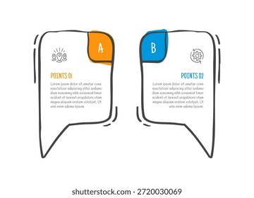 conceito de comparação de esboço de rabiscar desenhado à mão para banner modelo infográfico com caixa de discussão de texto explicativo lado a lado com vetor de informação de lista de dois pontos