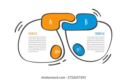 desenho à mão doodle esboço conceito de comparação para infográfico modelo banner com bolha de líquido caixa lado a lado com dois pontos lista informação vetor