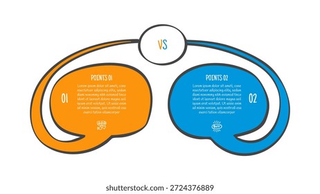 Dibujado a mano Doodle Sketch Concepto de comparación para infografía Plantilla Anuncio con larga caja de discusión de la burbuja del discurso con conexión centrada con dos Vector de información de lista de puntos