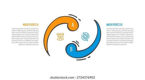 desenho à mão doodle esboço conceito de comparação para infográfico modelo banner com círculo com cauda no ciclo circular direção oposta com dois pontos lista informação vetor