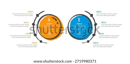 hand drawn doodle sketch comparison concept for infographic template banner with big circle and half circle dot line on side with two point list information vector