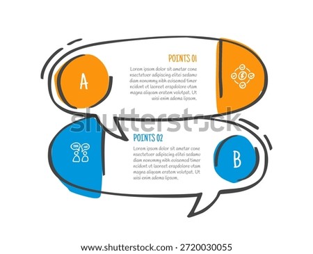 hand drawn doodle sketch comparison concept for infographic template banner with callout box speech bubble stacked opposite direction with two point list information vector