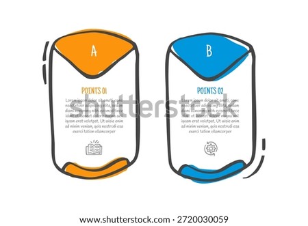 hand drawn doodle sketch comparison concept for infographic template banner with tall box container with triangle badge on top with two point list information vector