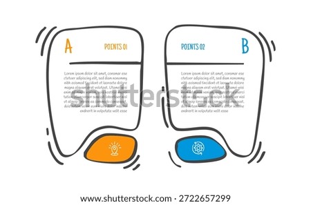 hand drawn doodle sketch comparison concept for infographic template banner with vertical big speech bubble box with two point list information vector