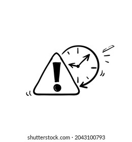 hand drawn doodle sketch exclamation point with clock illustration vector