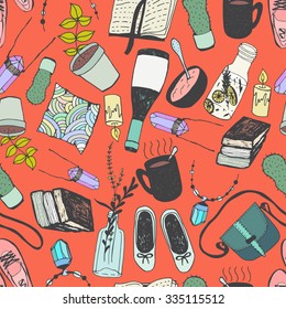 Hand drawn doodle sketch fashion  illustration seamless pattern. Cute background  for your blog.