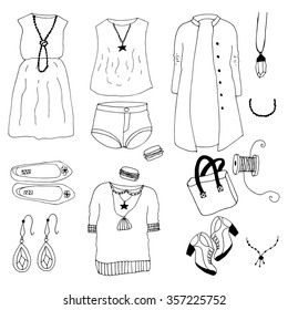 Hand drawn doodle sketch fashion illustration. Cute overlays for your blog posts photos.