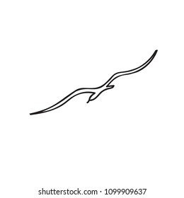 Hand Drawn Doodle Sketch Line Art Vector Illustration of Flying Seagull. Symbolic Cartoon Card Tattoo Black Outline Design Element Template.