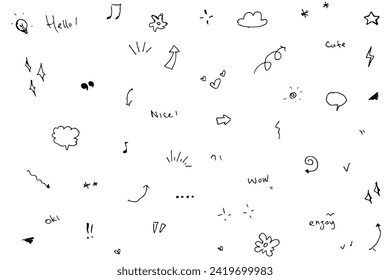 Hand drawn doodle sketch line arrow element, star, heart shape. White background Vector illustration