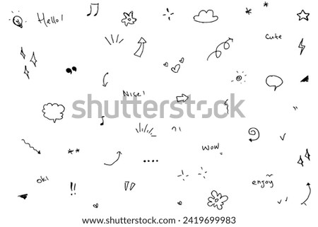 Hand drawn doodle sketch line arrow element, star, heart shape. White background Vector illustration