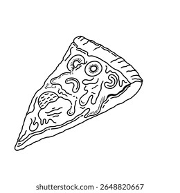 Hand drawn doodle sketch pizza slice outline vector illustration