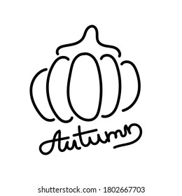 Hand drawn doodle sketch pumpkin with lettering Autumn.
Thick line vector illustration isolated on white. Best for autumn and Halloween design.