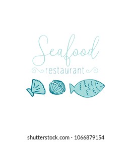 Hand Drawn Doodle Sketch Seafood illustration. Nautical background for seafood or fish restaurants, bars, markets or festivals. Vector template