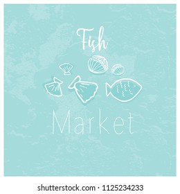 Hand Drawn Doodle Sketch Seafood illustration. Nautical background for seafood or fish restaurants, bars, markets or festivals. Vector template
